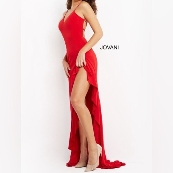 La Femme Jovanni 28294 Lace-up Open Back Ruffle High-Low Dress Size 6 - Picture 11 of 16